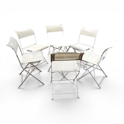 Lot 313 - A white painted metal folding garden table,...
