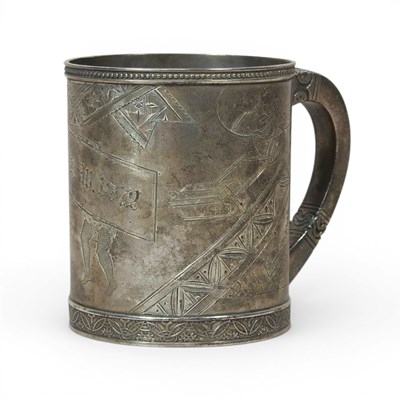 Lot 197 - A 19th century American silver mug, engraved...