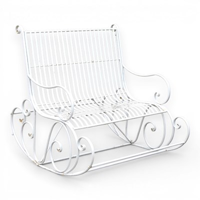 Lot 91 - A white painted metal rocking garden bench, on...