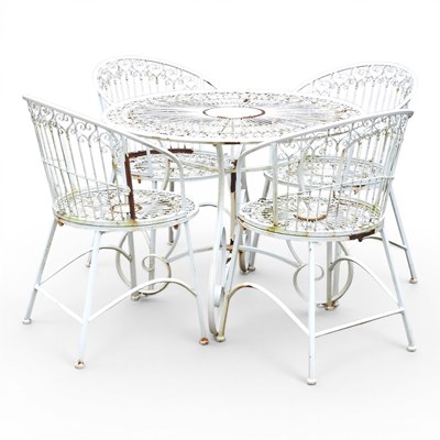 Lot 243 - A white painted wire metal garden table, 101cm...