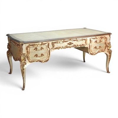 Lot 359 - A French Louis IV style painted bureau plat,...