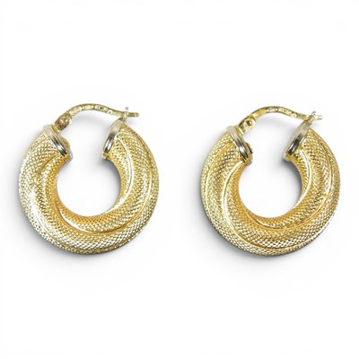Lot 117 - A pair of Italian 18 carat gold hoop earrings,...
