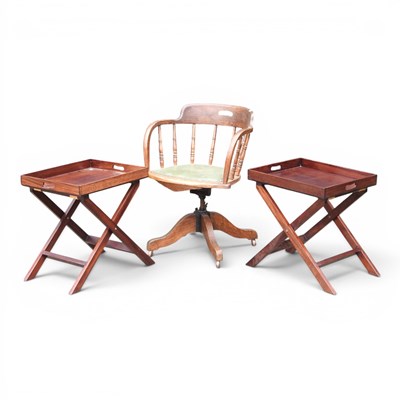Lot 620 - A pair of hardwood butlers trays, on folding...