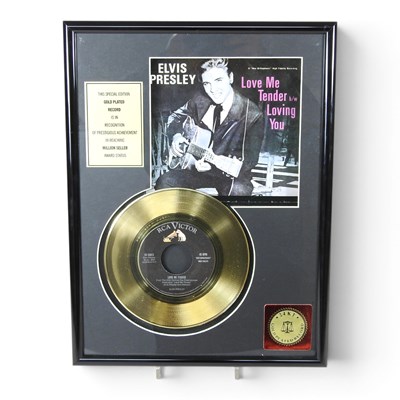 Lot 372 - Elvis Presley gold plated record, Love Me...