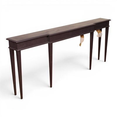 Lot 578 - A long purple painted console table, on turned...