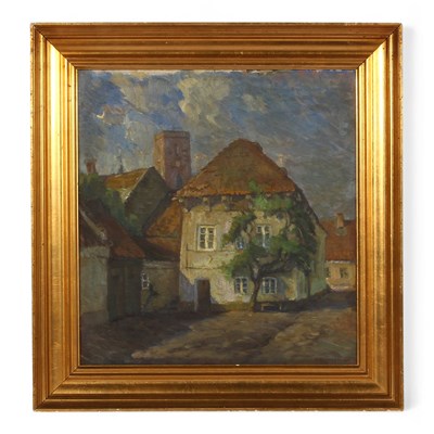Lot 390 - Danish School (20th century), a village scene,...