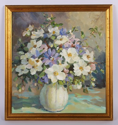 Lot 361 - A contemporary oil on board, 'Flowers in white...