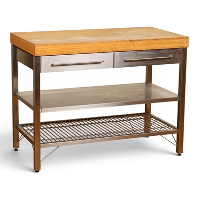 Lot 545 - A stainless steel butcher's block or kitchen...