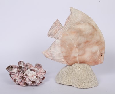 Lot 263 - A carved marble stone fish sculpture with a...
