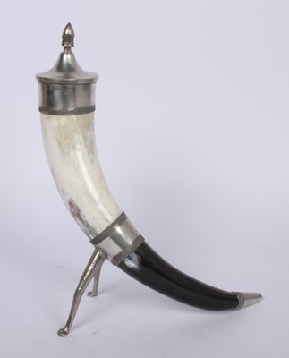 Lot 238 - A Norwegian Haugrud pewter drinking horn or...