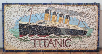 Lot 183 - A mosaic depicting the Titanic, 62x124cm.
