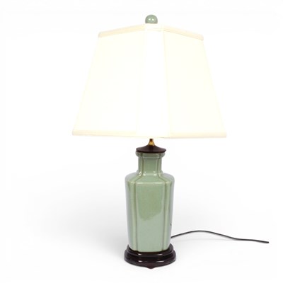 Lot 748 - A Chinese celadon table lamp base, having a...