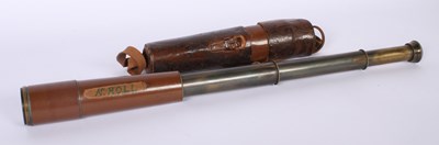 Lot 236 - A brass and leather three drawer telescope, cased