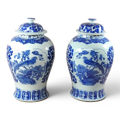 Lot 19 - A pair of large Chinese porcelain blue and...