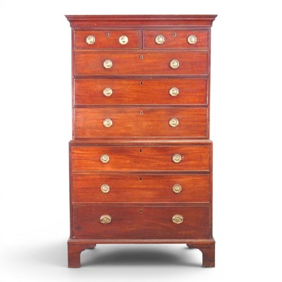 Lot 272 - A 19th century mahogany chest on chest, with a...