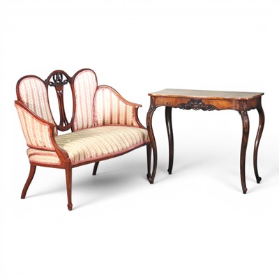 Lot 609 - An Edwardian mahogany and striped upholstered...