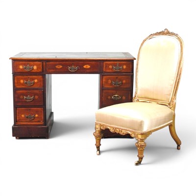 Lot 468 - A Victorian and later inlaid pedestal desk,...