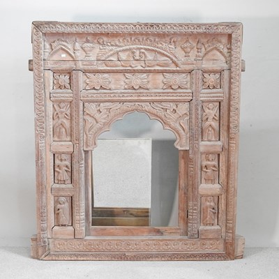 Lot 133 - An Asian carved hardwood window frame, inset...