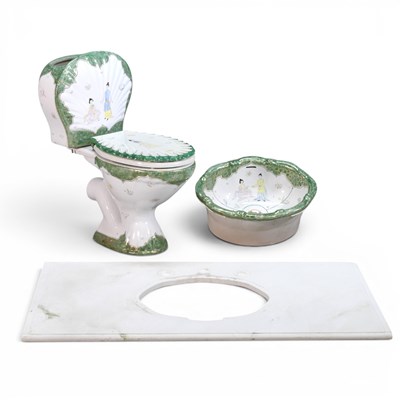 Lot 317 - A painted porcelain bathroom suite, to include...