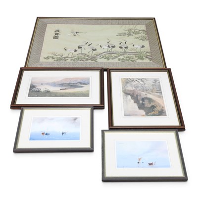 Lot 539 - An East Asian framed silk, together with four...