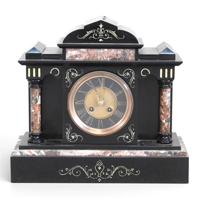 Lot 346 - A 19th century black slate and marble mantel...
