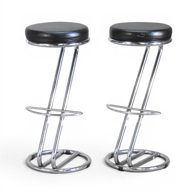 Lot 296 - A pair of modern chrome bar stools, with...