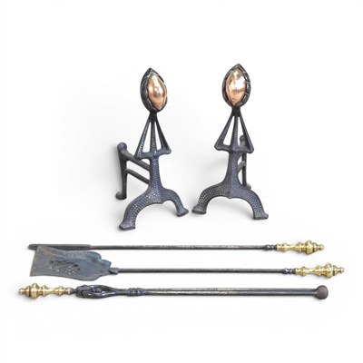 Lot 537 - A pair of cast iron and brass fire dogs, 41cm...