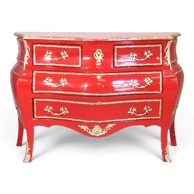 Lot 108 - A continental red painted and gilt decorated...