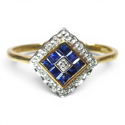 Lot 48 - A 9 carat gold sapphire and diamond cluster...