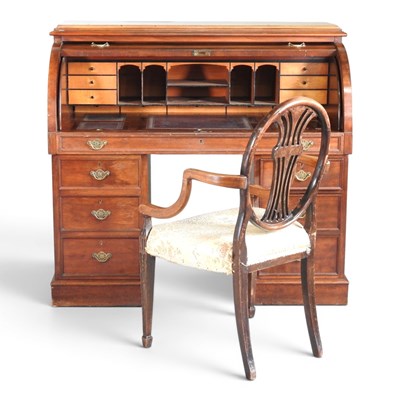 Lot 596 - A 19th century mahogany twin pedestal tambour...