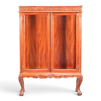 Lot 482 - A hardwood glazed display cabinet, on cabriole...