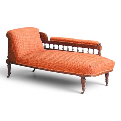 Lot 405 - A late Victorian red upholstered chaise longue,...