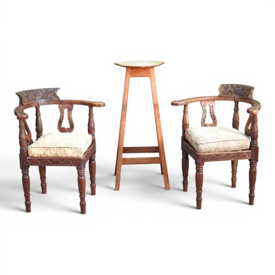Lot 319 - A pair of 19th century oak corner chairs,...