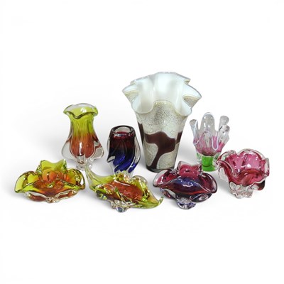 Lot 568 - A large coloured glass Art vase, of frilled...
