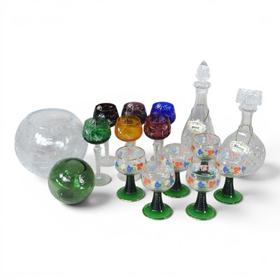 Lot 443 - A set of six overlaid multicoloured cut glass...