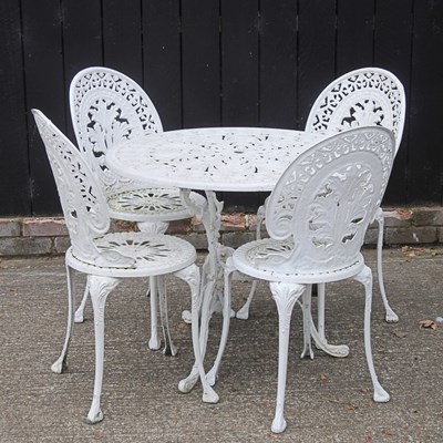 Lot 30 - A white painted metal garden table, 82cm in...