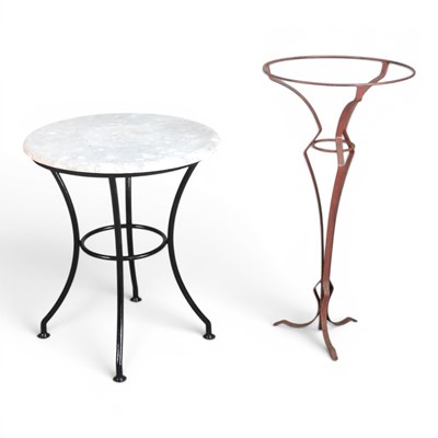 Lot 315 - A metal garden table, with a circular marble...