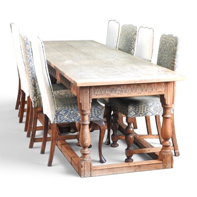 Lot 74 - An elm and oak refectory dining table, 20th...