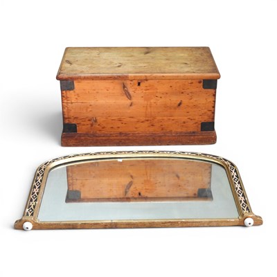 Lot 210 - An antique metal bound pine trunk, with a...