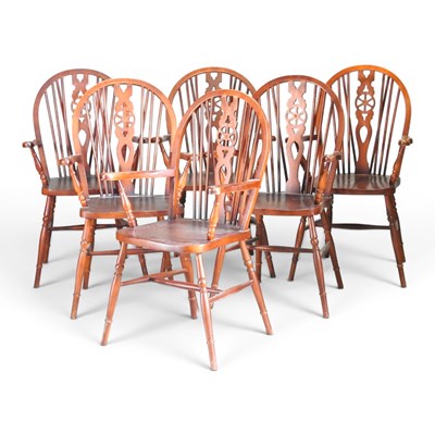 Lot 402 - A set of six wheelback armchairs, late 20th...